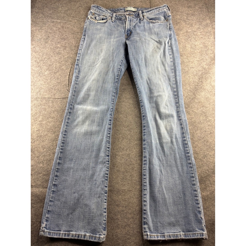 Levis 545 Low Boot Cut Jeans Women 32x32.5" Light Wash Distressed Blue Denim SEE
